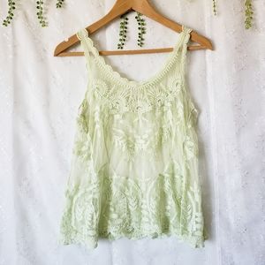 ⭐Green Embroidered Sheer Tank Top